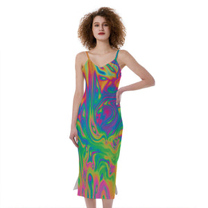 Psychedelic Surface Print Slim Fit Midi Cami Dress