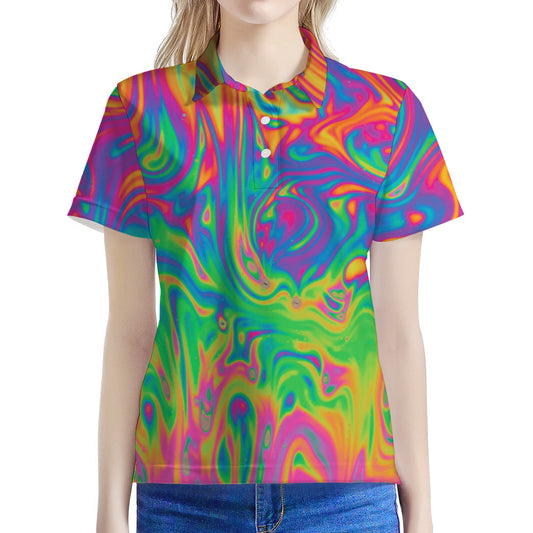 Psychedelic Surface Print Women's Polo Shirt