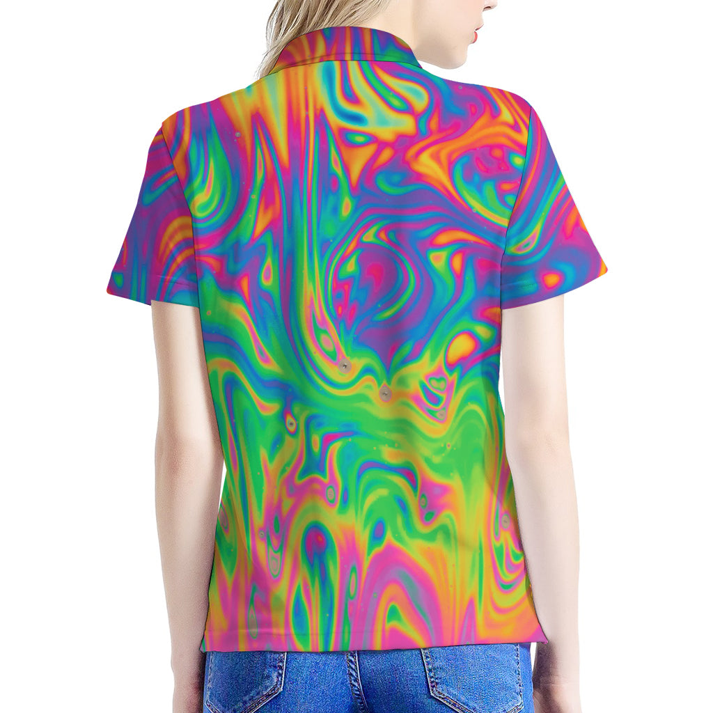 Psychedelic Surface Print Women's Polo Shirt