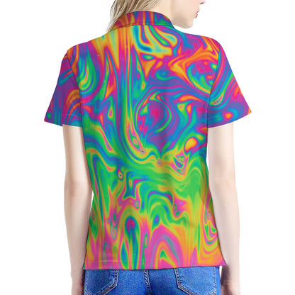 Psychedelic Surface Print Women's Polo Shirt