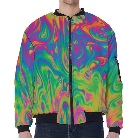 Psychedelic Surface Print Zip Sleeve Bomber Jacket