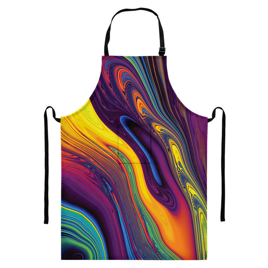 Psychedelic Trippy Fractal Print Bib Apron With Pocket