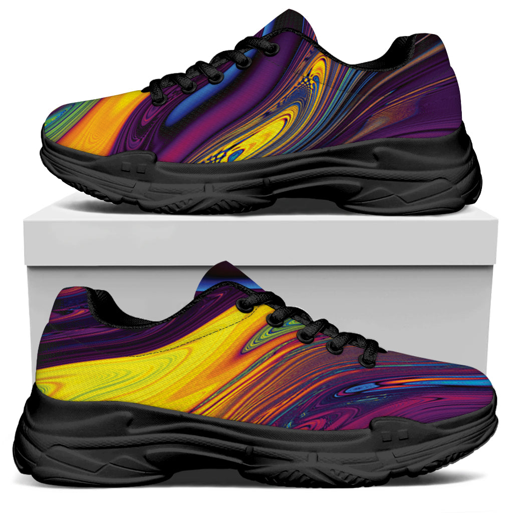 Psychedelic Trippy Fractal Print Black Chunky Shoes