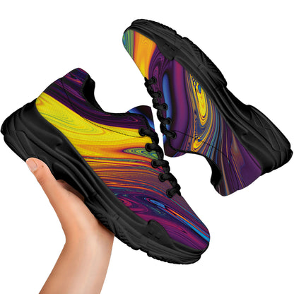 Psychedelic Trippy Fractal Print Black Chunky Shoes