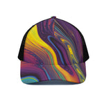 Psychedelic Trippy Fractal Print Black Mesh Trucker Cap