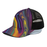 Psychedelic Trippy Fractal Print Black Mesh Trucker Cap