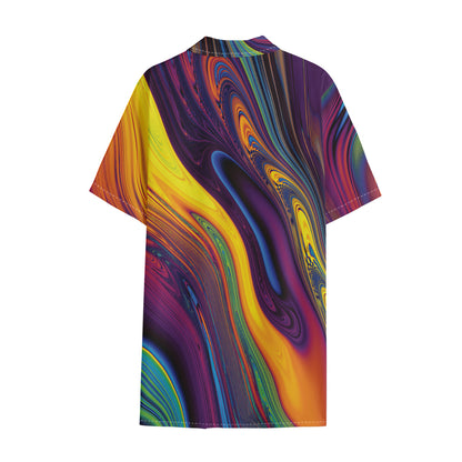 Psychedelic Trippy Fractal Print Cotton Hawaiian Shirt