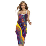 Psychedelic Trippy Fractal Print Cross Back Cami Dress