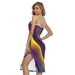 Psychedelic Trippy Fractal Print Cross Back Cami Dress