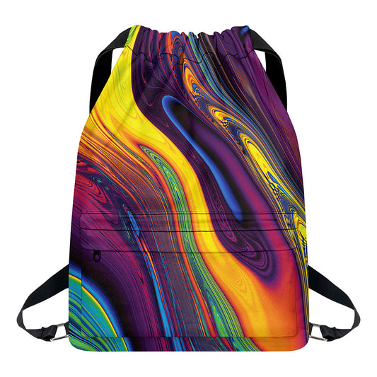 Psychedelic Trippy Fractal Print Drawstring Backpack