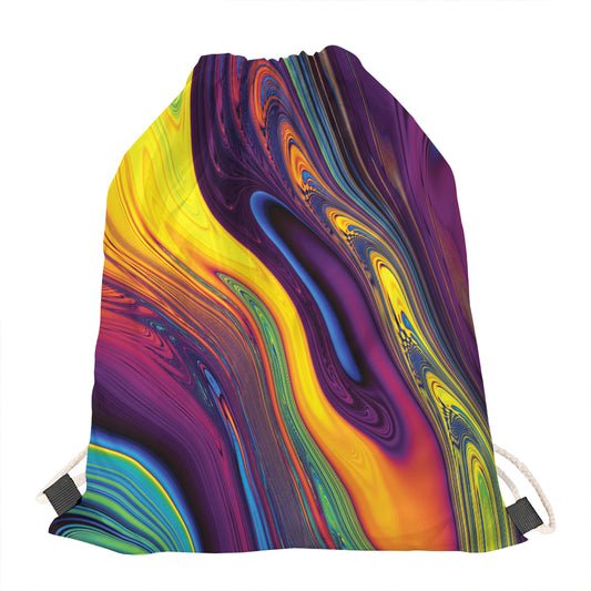 Psychedelic Trippy Fractal Print Drawstring Bag