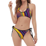 Psychedelic Trippy Fractal Print Halter Scoop Tie Side Bikini