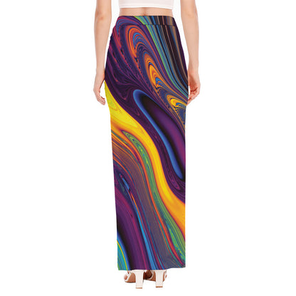 Psychedelic Trippy Fractal Print High Slit Maxi Skirt