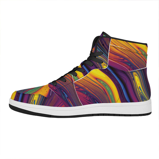 Psychedelic Trippy Fractal Print High Top Leather Sneakers