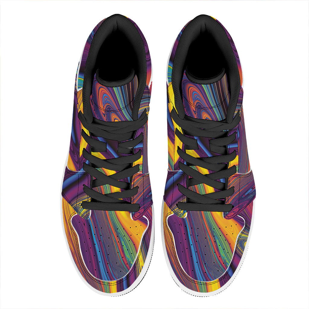 Psychedelic Trippy Fractal Print High Top Leather Sneakers
