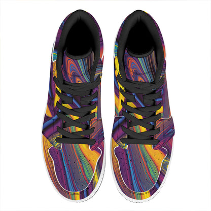 Psychedelic Trippy Fractal Print High Top Leather Sneakers