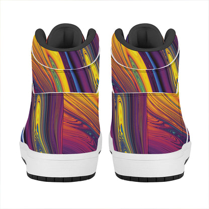 Psychedelic Trippy Fractal Print High Top Leather Sneakers