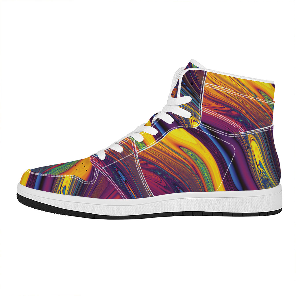 Psychedelic Trippy Fractal Print High Top Leather Sneakers
