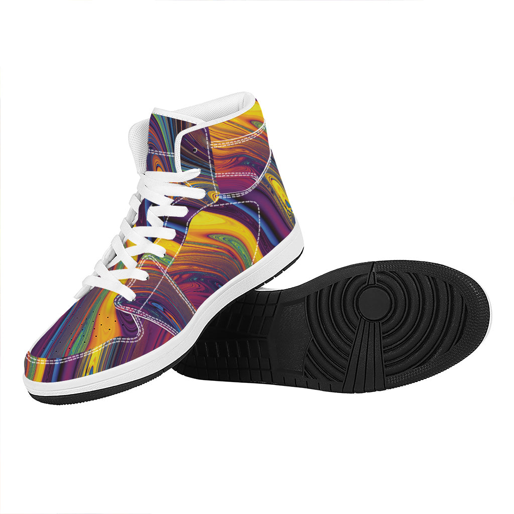 Psychedelic Trippy Fractal Print High Top Leather Sneakers