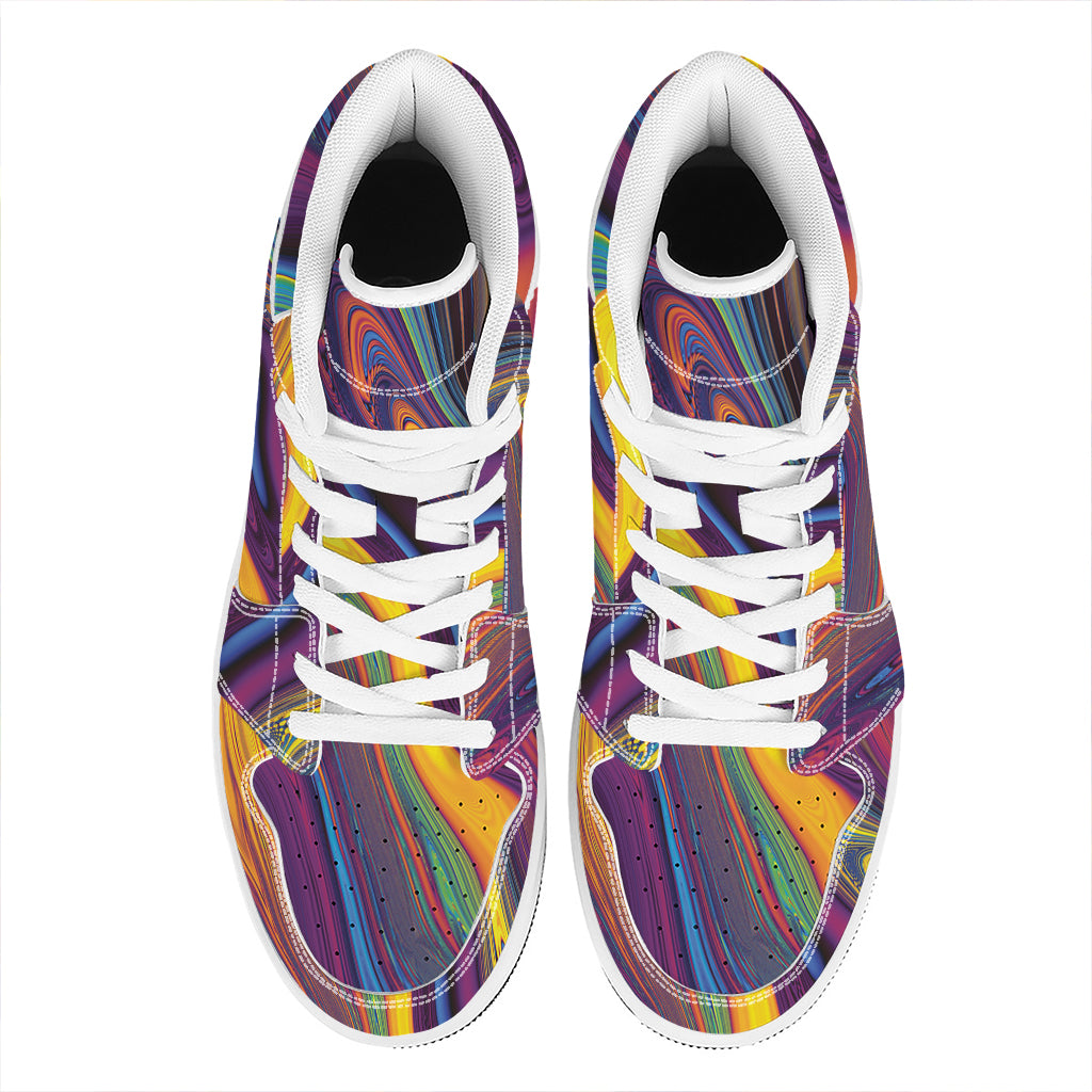 Psychedelic Trippy Fractal Print High Top Leather Sneakers