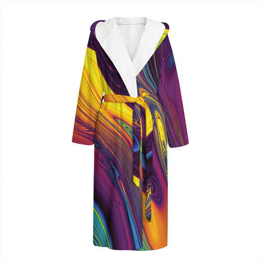 Psychedelic Trippy Fractal Print Hooded Bathrobe