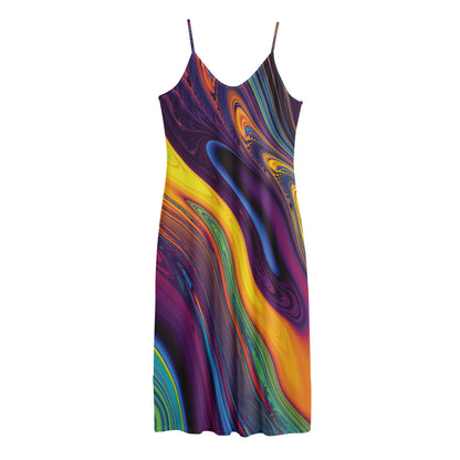 Psychedelic Trippy Fractal Print Jersey Midi Cami Dress