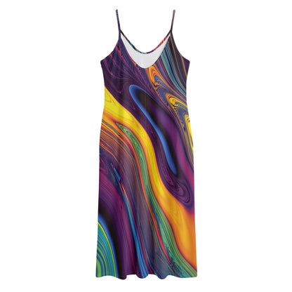 Psychedelic Trippy Fractal Print Jersey Midi Cami Dress