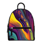 Psychedelic Trippy Fractal Print Leather Backpack