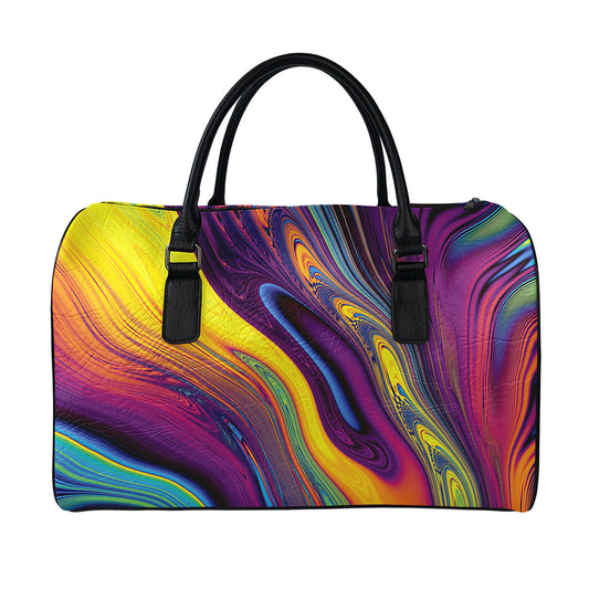 Psychedelic Trippy Fractal Print Leather Duffle Bag