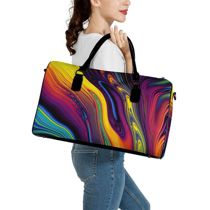 Psychedelic Trippy Fractal Print Leather Duffle Bag