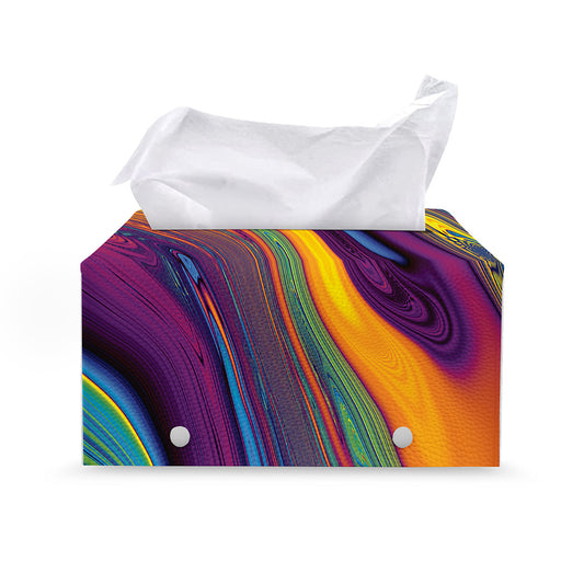 Psychedelic Trippy Fractal Print Leather Tissue Box Cover
