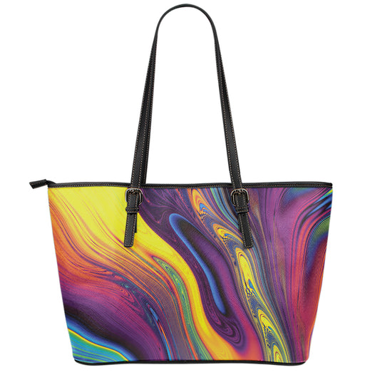 Psychedelic Trippy Fractal Print Leather Tote Bag
