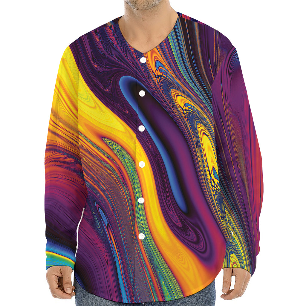 Psychedelic Trippy Fractal Print Long Sleeve Baseball Jersey