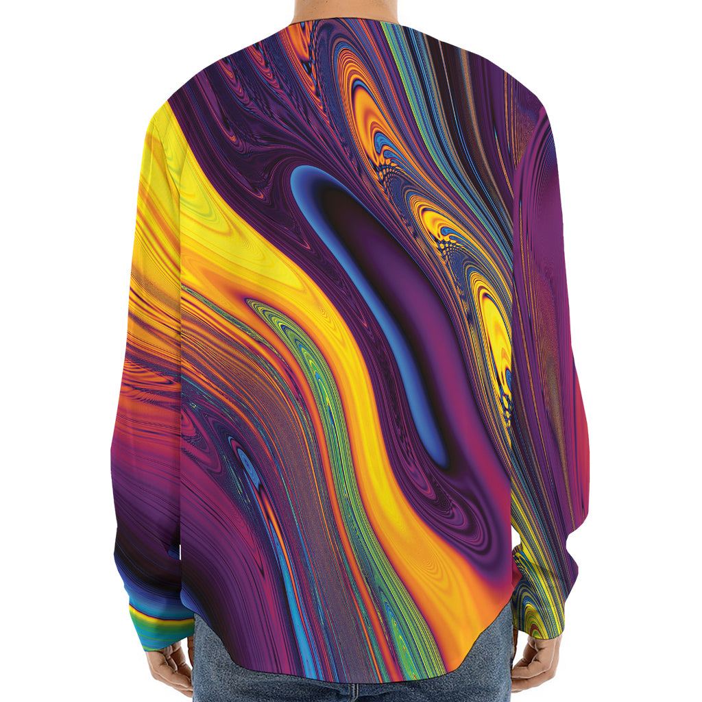 Psychedelic Trippy Fractal Print Long Sleeve Baseball Jersey