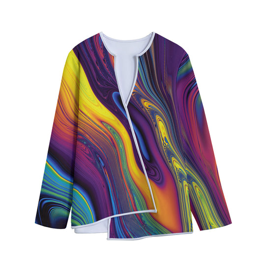 Psychedelic Trippy Fractal Print Long Sleeve Short Coat