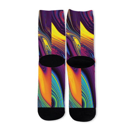 Psychedelic Trippy Fractal Print Long Socks