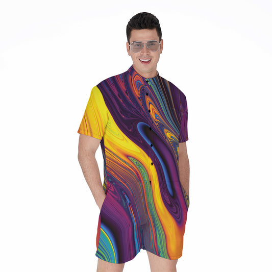 Psychedelic Trippy Fractal Print Men's Rompers