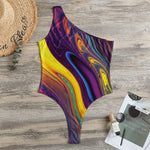 Psychedelic Trippy Fractal Print One Shoulder Bodysuit