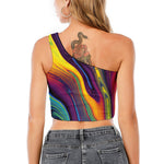 Psychedelic Trippy Fractal Print One Shoulder Crop Top