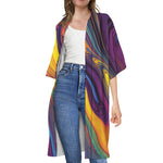 Psychedelic Trippy Fractal Print Open Front Beach Cover Up