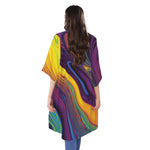 Psychedelic Trippy Fractal Print Open Front Beach Cover Up