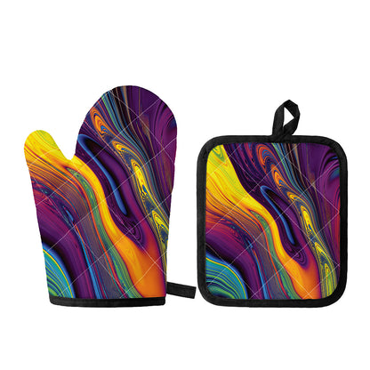 Psychedelic Trippy Fractal Print Oven Mitt And Pot Holder Set