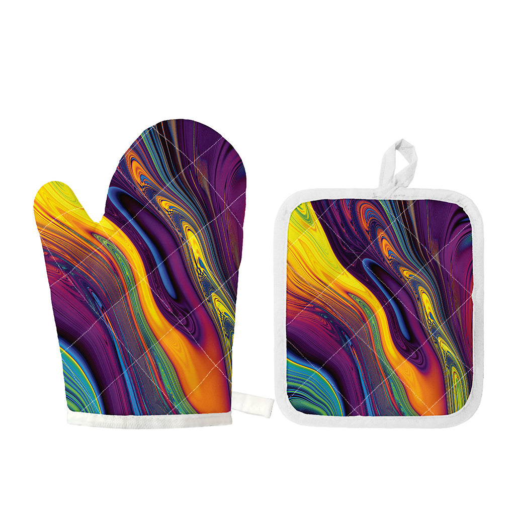 Psychedelic Trippy Fractal Print Oven Mitt And Pot Holder Set