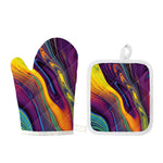 Psychedelic Trippy Fractal Print Oven Mitt And Pot Holder Set