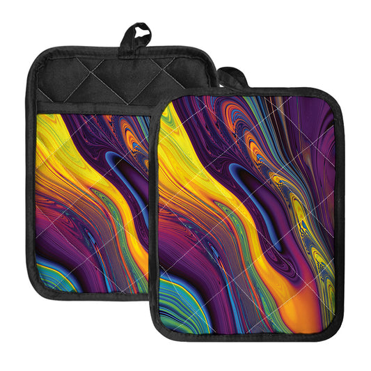 Psychedelic Trippy Fractal Print Pot Holders With Pocket