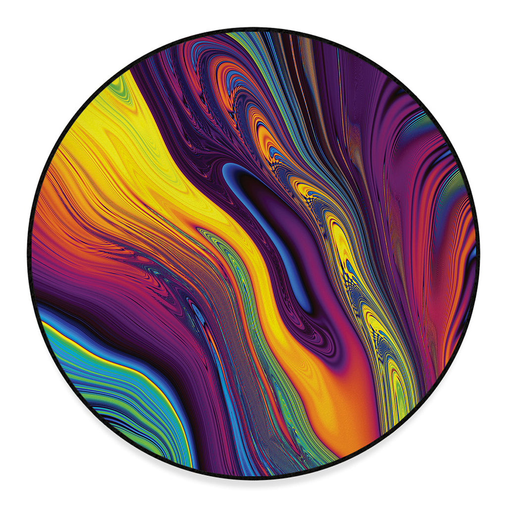 Psychedelic Trippy Fractal Print Round Floor Mat
