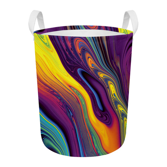 Psychedelic Trippy Fractal Print Round Laundry Basket