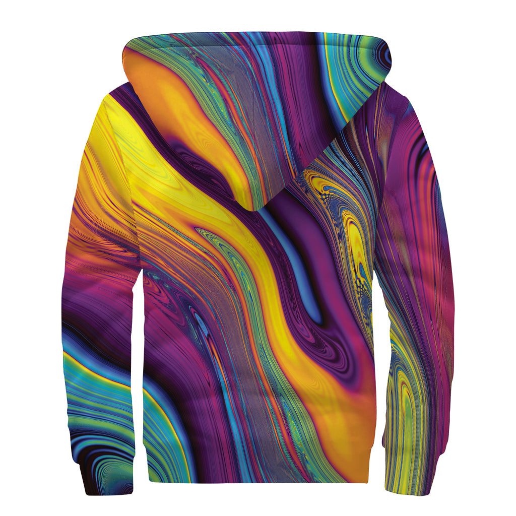 Psychedelic Trippy Fractal Print Sherpa Lined Zip Up Hoodie