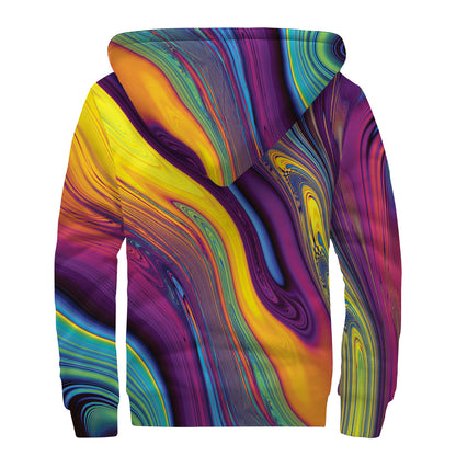 Psychedelic Trippy Fractal Print Sherpa Lined Zip Up Hoodie