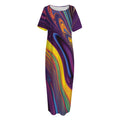 Psychedelic Trippy Fractal Print Short Sleeve Long Nightdress